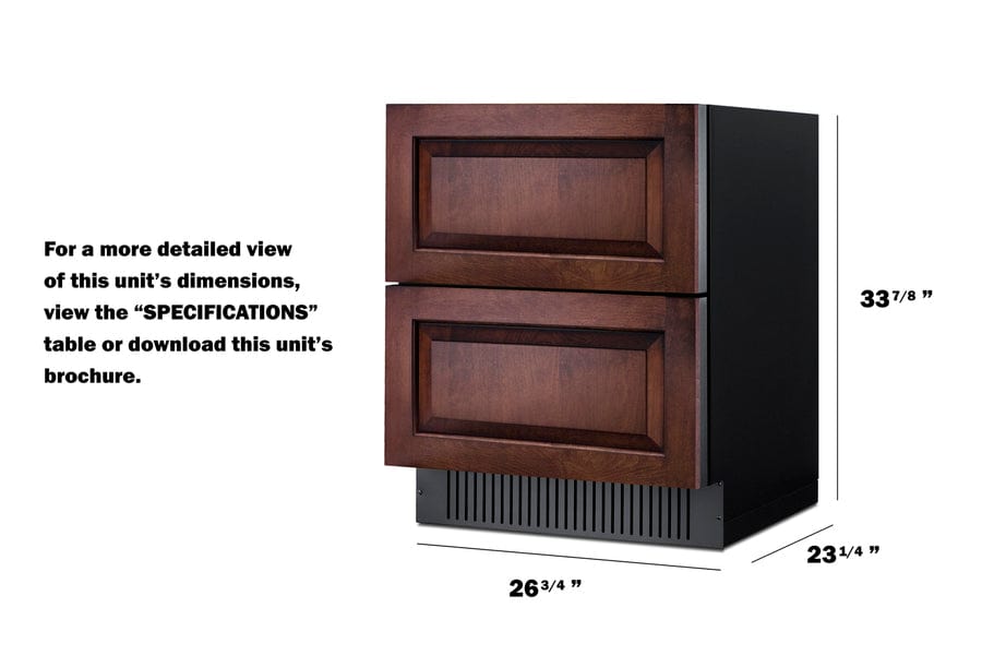 Summit Refrigeration + Cooling Summit 27" Wide 2-Drawer All-Refrigerator (Panels Not Included / 4.83 cu.ft. Capacity, Stainless Steel Drawers,  Panel-Ready Drawer Fronts, Wide Temperature Range, Professional Handles / SPR275OS2DPNR