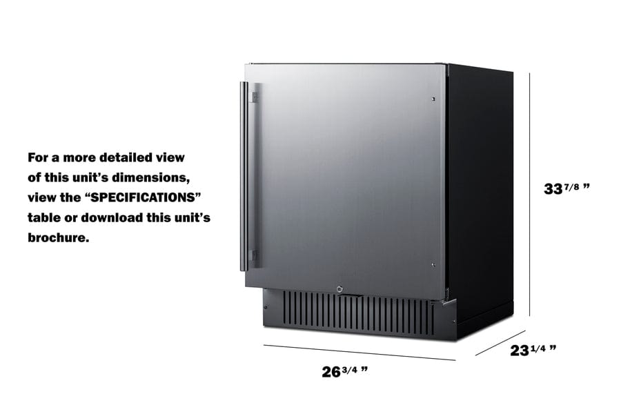 Summit Refrigeration + Cooling Summit 27&quot; Wide Built-In All-Refrigerator / 4.98 cu.ft. Capacity, Built-In Capable, Digital Control Panel, Factory Installed Lock, Stainless Steel Door, White Interior, Adjustable Shelving / FF27BSS