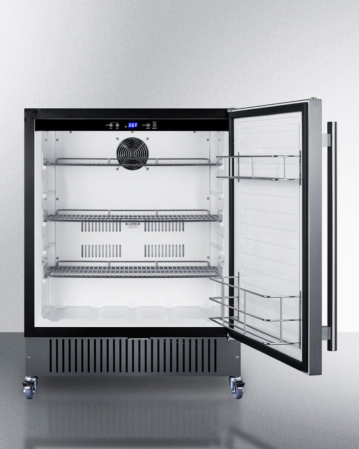 Summit Refrigeration + Cooling Summit 27” Wide Mobile All-Refrigerator / 4.98 cu.ft. Capacity, Built-In Capable, Digital Control Panel, Factory Installed Lock, Stainless Steel Door, White Interior, Adjustable Shelving / FF27BSSCAS