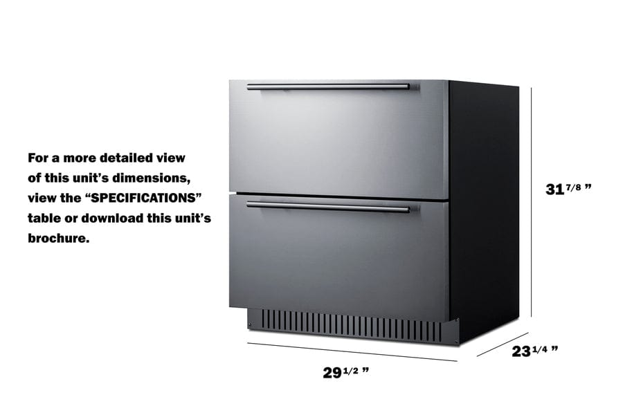 Summit Refrigeration + Cooling Summit 30" Wide 2-Drawer All-Refrigerator, ADA Compliant / 5.42 cu.ft. Capacity, Panel-ready Drawer Front, Stainless Steel Drawers, Professional Handles / SPR3032DADA