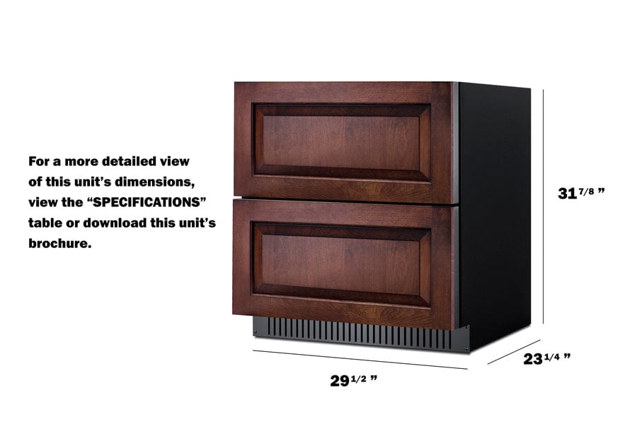 Summit Refrigeration + Cooling Summit 30" Wide 2-Drawer All-Refrigerator, ADA Compliant (Panels Not Included) / 5.42 cu.ft. Capacity, Panel-ready Drawer Fronts, Stainless Steel Drawers, Professional Handles / SPR3032DPNRADA