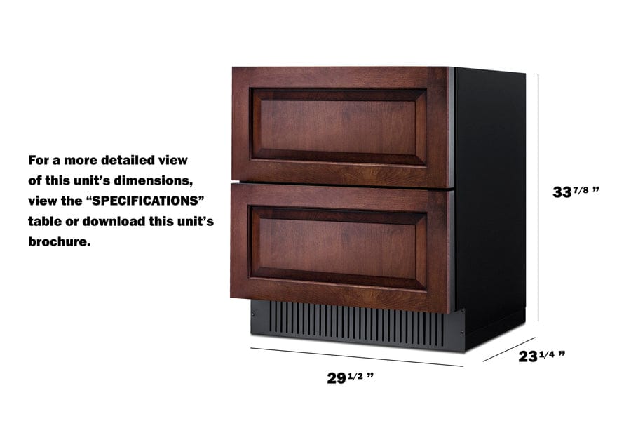 Summit Refrigeration + Cooling Summit 30" Wide 2-Drawer All-Refrigerator (Panels Not Included) / 5.42 cu.ft. Capacity, Stainless Steel Drawers,  Panel-Ready Drawer Fronts, Professional Handles, Frost-free / SPR3032DPNR