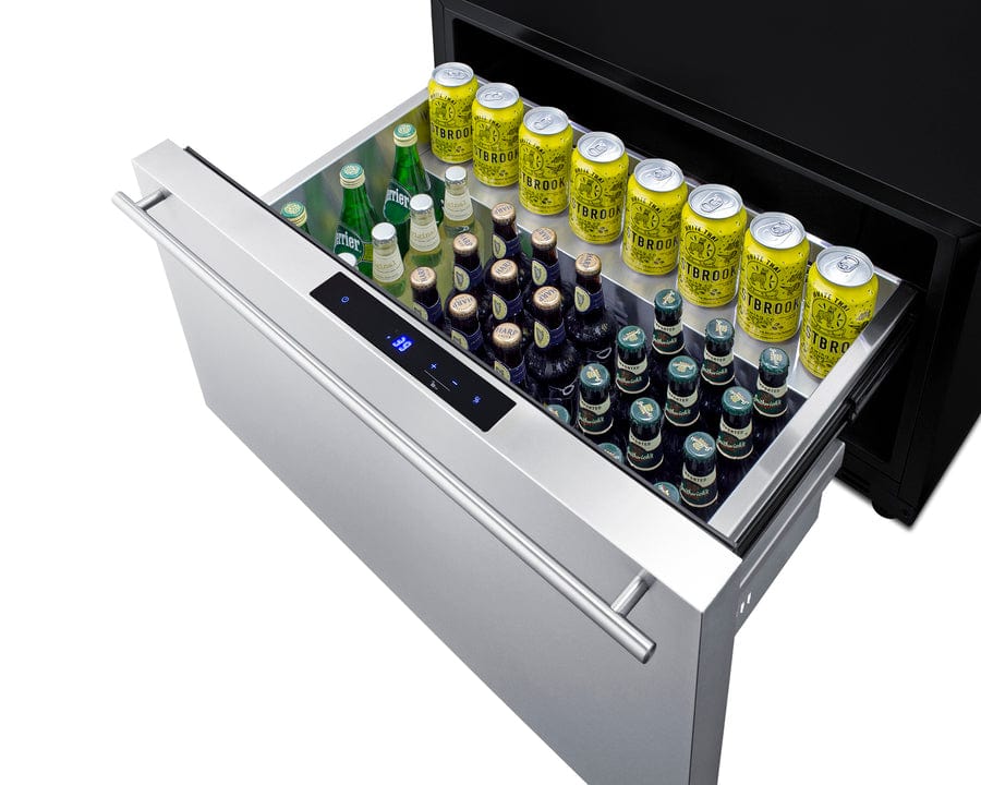 Summit Refrigeration + Cooling Summit 30" Wide Built-In Outdoor Drawer Refrigerator / 2.5 cu.ft. Capacity, Panel-ready Drawer Front, 304 Grade Stainless Steel Drawer, Digital Thermostat, LED Lighting / SDR301OS