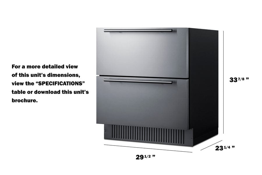 Summit Refrigeration + Cooling Summit 30" Wide Built-In Undercounter ADA Height 2-Drawer Outdoor All-Refrigerator / SPR3032D