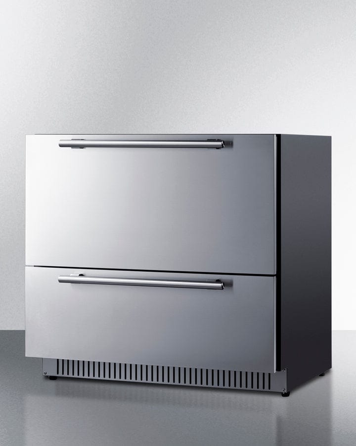 Summit Refrigeration + Cooling Summit 36" Wide Outdoor 2-Drawer All-Refrigerator / 7.15 cu.ft. Capacity, Panel-Ready Drawer Fronts, Stainless Steel Drawers, Digital Thermostat, Frost-Free Operation, Drawer Dividers / SPR36DROS