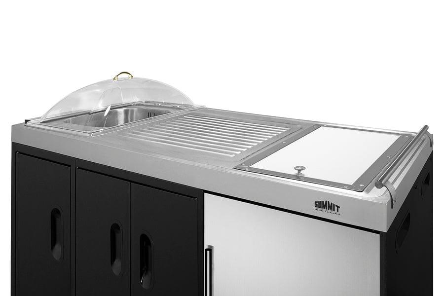 Summit Refrigeration + Cooling Summit 58" Wide Portable Outdoor Kitchenette / Factory-Installed Lock, Sink and Faucet, Slide-Out Waste Bins, Removable Cutlery Bin, Removable Cutting Board Surface, Right Hinge / CARTOS54LS
