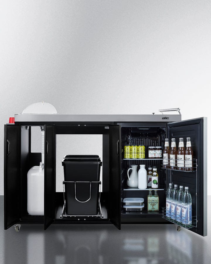 Summit Refrigeration + Cooling Summit 58" Wide Portable Outdoor Kitchenette / Factory-Installed Lock, Sink and Faucet, Slide-Out Waste Bins, Removable Cutlery Bin, Removable Cutting Board Surface, Right Hinge / CARTOS54LS