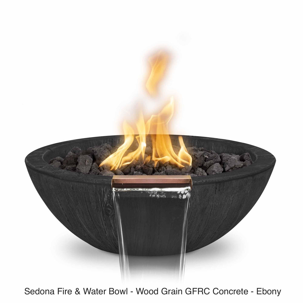The Outdoor Plus Fire Features Match Lit Ignition / Ebony (-EBN) / Natural Gas The Outdoor Plus 27&quot; Sedona GFRC Wood Grain Concrete Round Fire and Water Bowl / OPT-27RWGFW