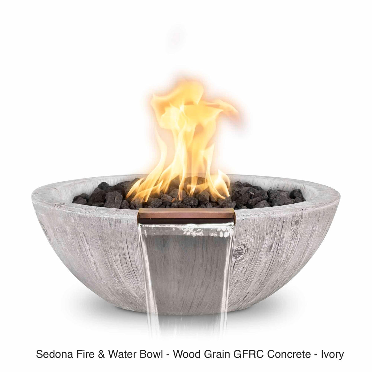 The Outdoor Plus Fire Features Match Lit Ignition / Ivory (-IVY) / Natural Gas The Outdoor Plus 27&quot; Sedona GFRC Wood Grain Concrete Round Fire and Water Bowl / OPT-27RWGFW