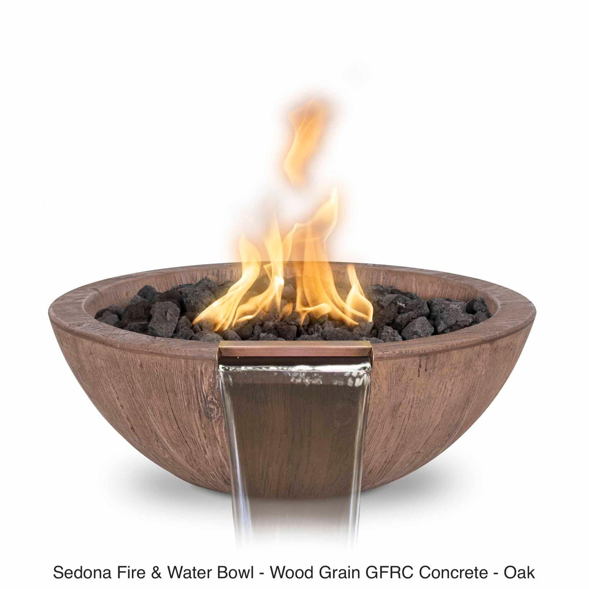 The Outdoor Plus Fire Features Match Lit Ignition / Oak (-OAK) / Natural Gas The Outdoor Plus 27&quot; Sedona GFRC Wood Grain Concrete Round Fire and Water Bowl / OPT-27RWGFW