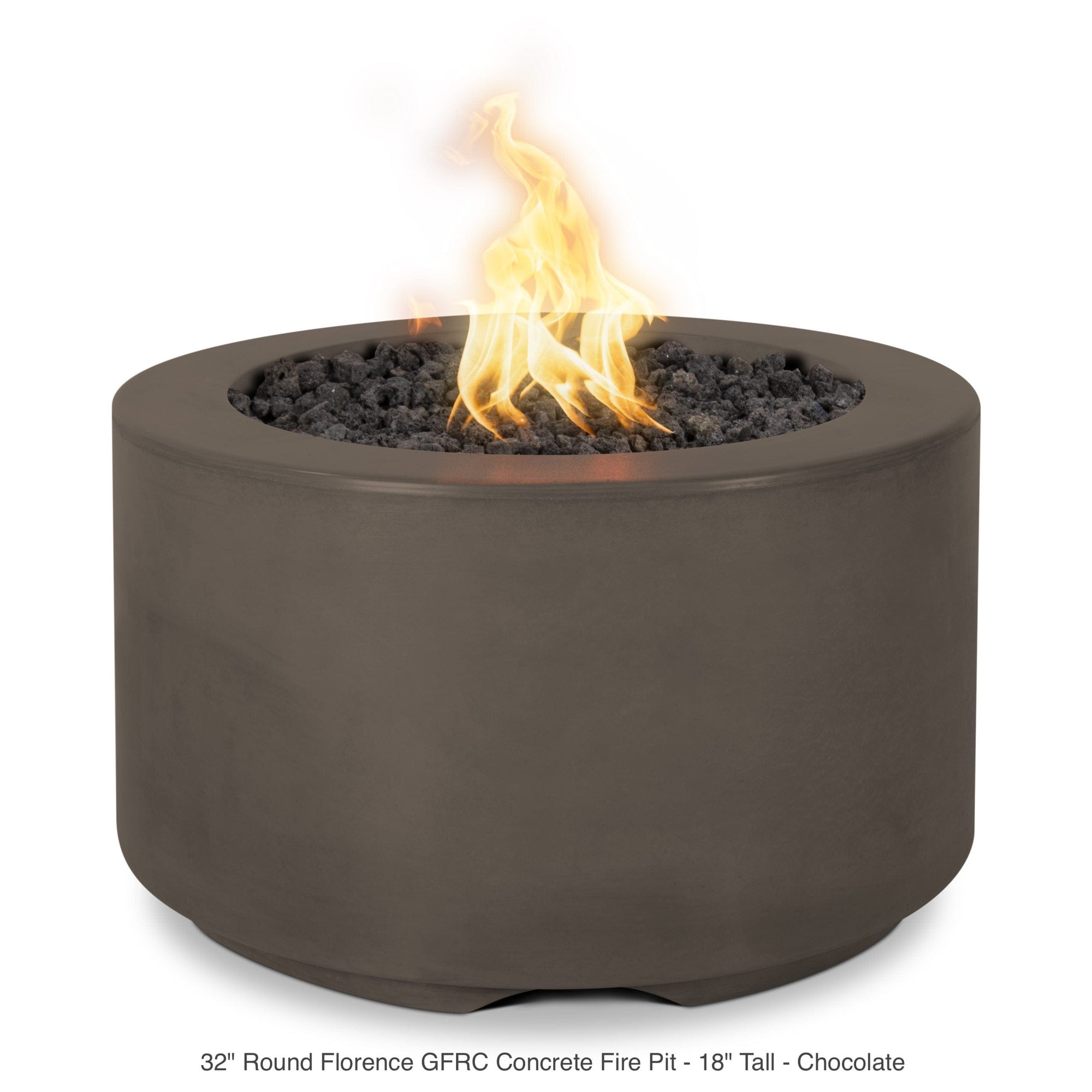 The Outdoor Plus Fire Features The Outdoor Plus 32" Round Florence GFRC Concrete Fire Pit - 18" Tall / OPT-FL3218, OPT-FL3218FSML, OPT-FL3218FSEN, OPT-FL3218E12V, OPT-FL3218EKIT
