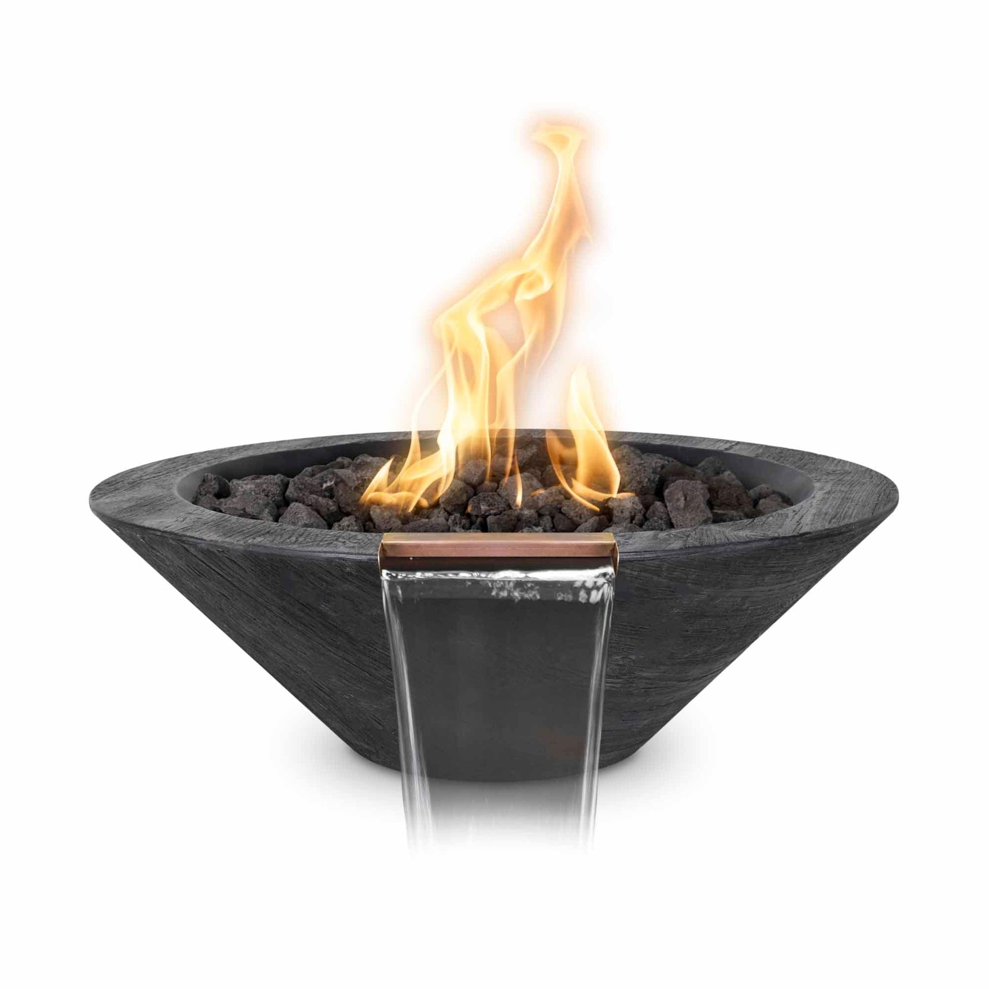 The Outdoor Plus Fire Features 24" / Match Lit - Natural Gas / Ebony (-EBN) The Outdoor Plus Cazo GFRC Wood Grain Concrete Round Fire and Water Bowl / OPT-(xx)RWGFW