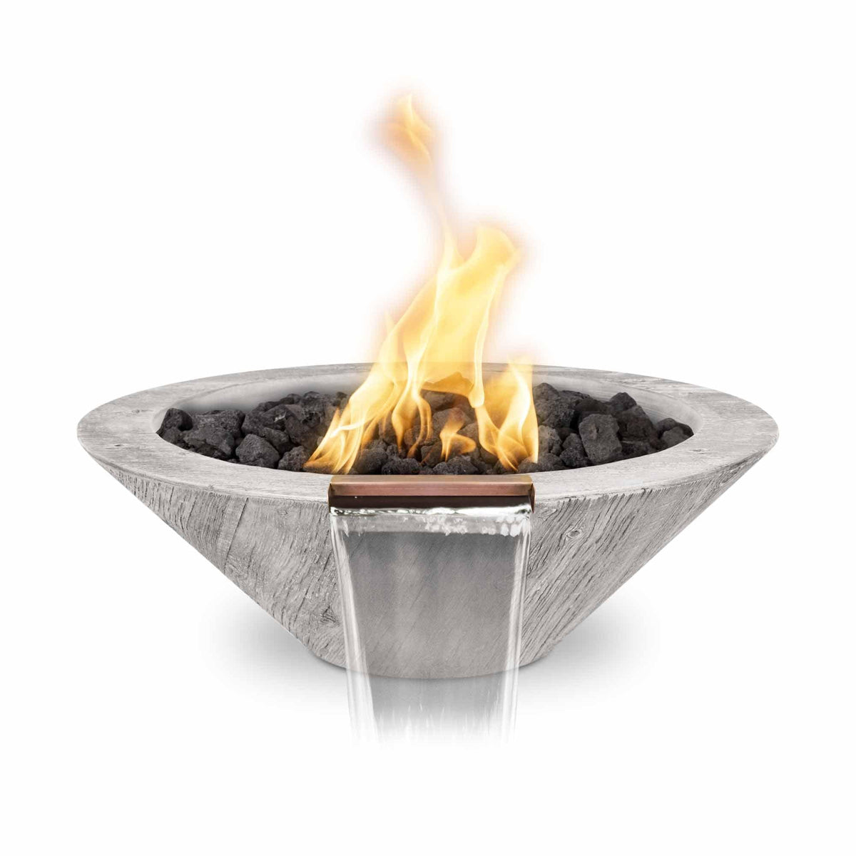 The Outdoor Plus Fire Features 24&quot; / Match Lit - Natural Gas / Ivory (-IVY) The Outdoor Plus Cazo GFRC Wood Grain Concrete Round Fire and Water Bowl / OPT-(xx)RWGFW