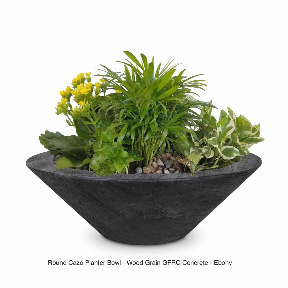 The Outdoor Plus Fire Features 24&quot; / Ebony (-EBN) The Outdoor Plus Cazo GFRC Wood Grain Concrete Round Planter Bowl / OPT-(xx)RWGPO