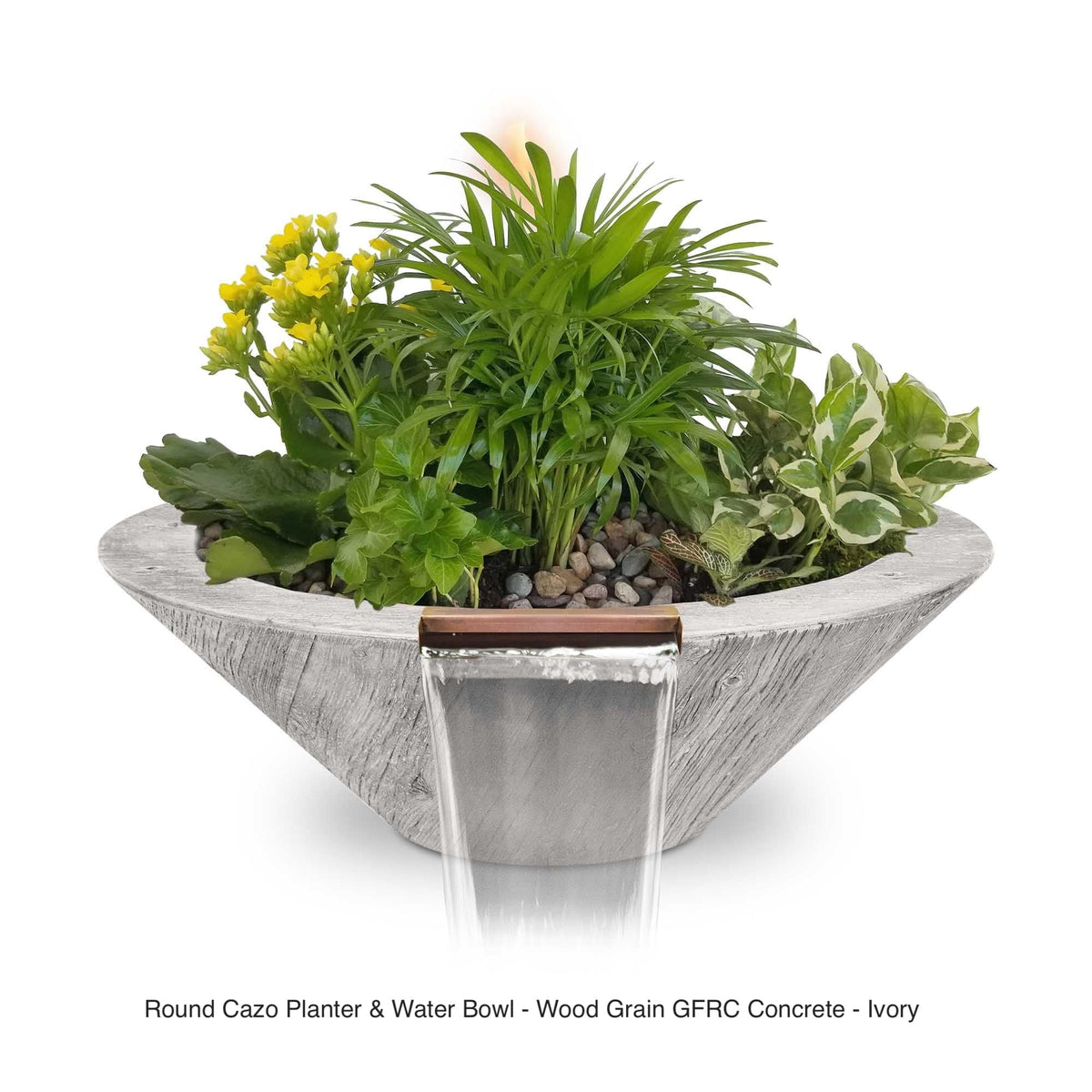 The Outdoor Plus Fire Features 24&quot; / Ivory (-IVY) The Outdoor Plus Cazo GFRC Wood Grain Concrete Round Planter &amp; Water Bowl / OPT-(xx)RWGPW