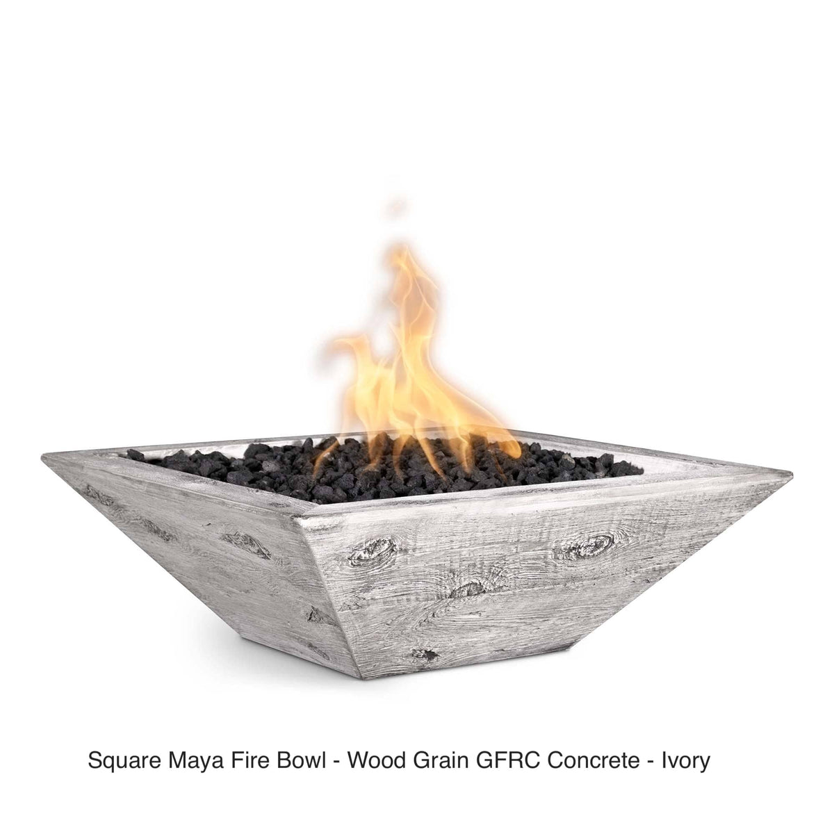 The Outdoor Plus Fire Features The Outdoor Plus Maya GFRC Wood Grain Concrete Square Fire Bowl / OPT-(xx)SWGFO
