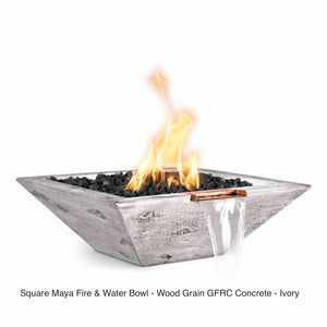 The Outdoor Plus Fire Features The Outdoor Plus Maya GFRC Wood Grain Concrete Square Fire & Water Bowl / OPT-(xx)SWGFW