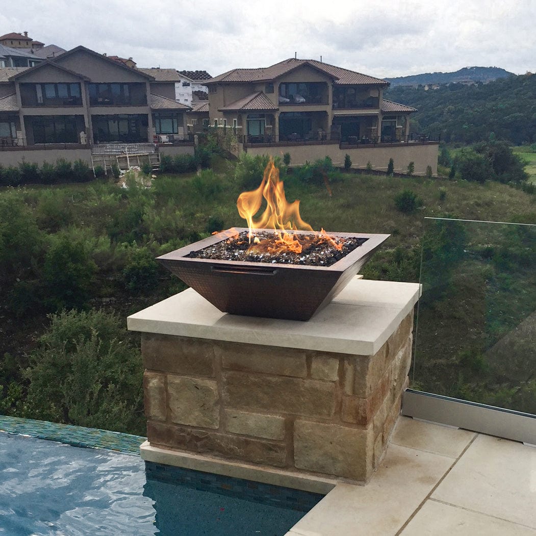 The Outdoor Plus Fire Features The Outdoor Plus Maya Hammered Copper Square Fire & Water Bowl / OPT-(xx)SCFW