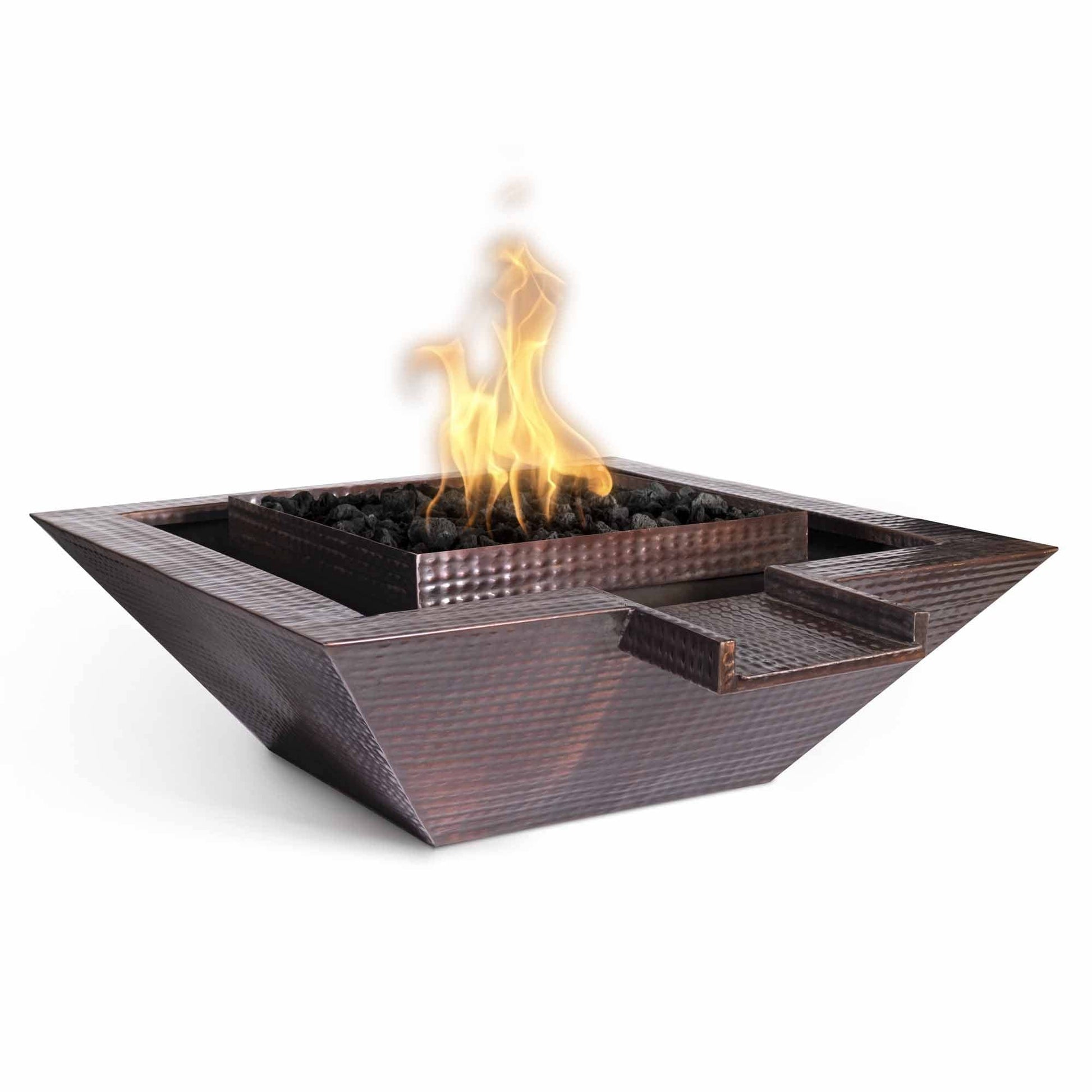 The Outdoor Plus Fire Features The Outdoor Plus Maya Hammered Copper Square Fire & Water Bowl with Gravity Spill / OPT-SQ(xx)FANDW