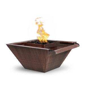 The Outdoor Plus Fire Features The Outdoor Plus Maya Hammered Copper Square Fire & Water Bowl with Wide Gravity Spill / OPT-SQ(xx)FWWS