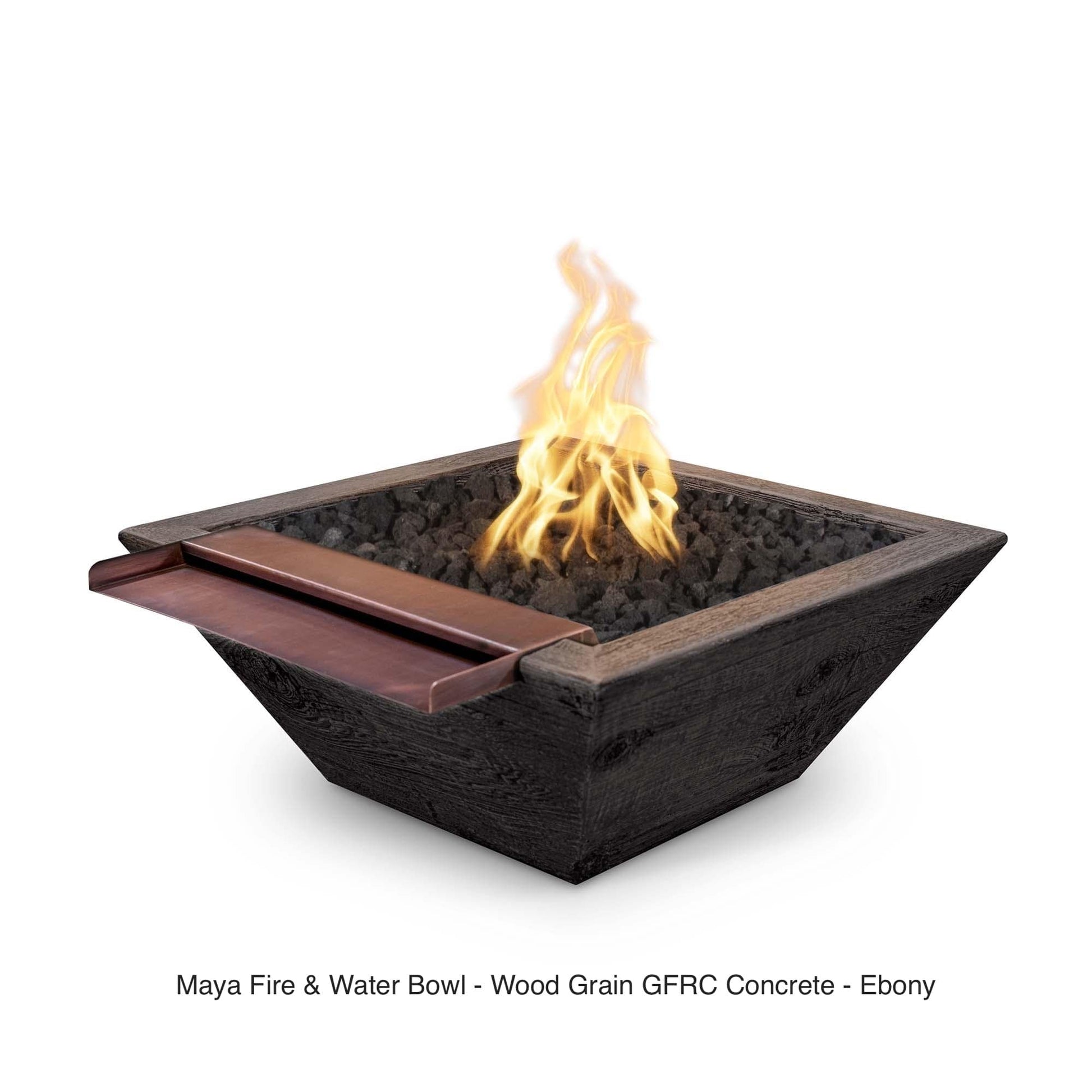 The Outdoor Plus Fire Features The Outdoor Plus Maya Wood Grain Concrete Square Fire & Water Bowl with Wide Spill / OPT-(xx)SWGFWWS