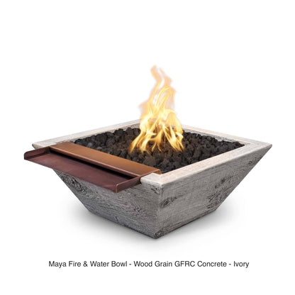The Outdoor Plus Fire Features The Outdoor Plus Maya Wood Grain Concrete Square Fire & Water Bowl with Wide Spill / OPT-(xx)SWGFWWS