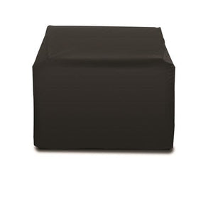 Heavy-duty PVC cover shields a rectangular grill, shown on white, ideal for outdoor kitchens with premium features.