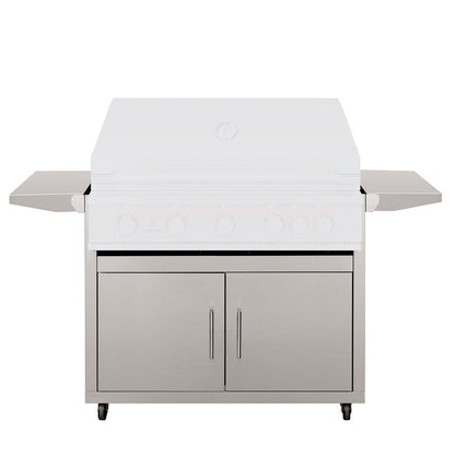 Premium 40" stainless steel grill cart with lid, side shelves, and double-door storage for outdoor kitchens.