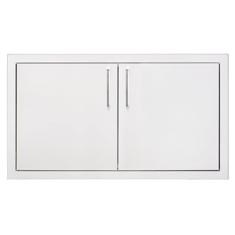 Premium metal cabinet with 33-inch double doors, silver handles, sleek finish—ideal for outdoor kitchens.