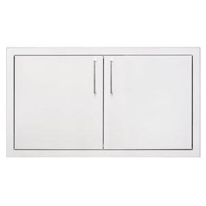 Premium metal cabinet with 33-inch double doors, silver handles, sleek finish—ideal for outdoor kitchens.