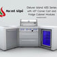 Mont Alpi 400 Deluxe Island with Fridge Cabinet and Two 45 Degree Corners / 4 Burner Grill, 2 Infrared Burners, Fridge, Stainless Steel / MAi400-D45FC