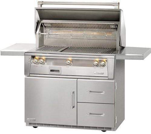 Alfresco Grills Natural Gas 42 Inch Grill with Grilling Surface, Three&amp;nbsp; Burners, Infrared Sear Zone, Integrated Rotisserie, Smoker and Herb Infuser System, 3-Position Warming Rack, Halogen Lighting and Refrigerated Cart: ALXE-42SZRFG