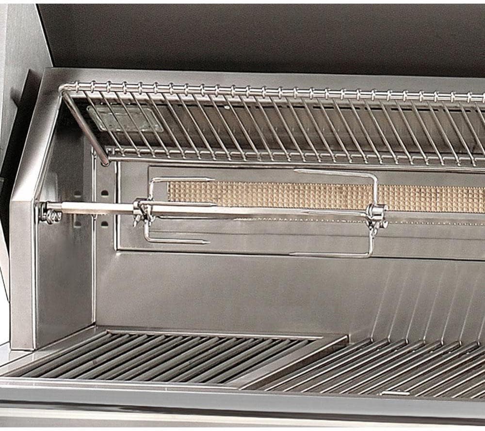 Alfresco Grills Alfesco 56 Inch Grill with&amp;nbsp; Grilling Surface, Three&amp;nbsp; Main Burners, Infrared Sear Zone, Side Burner, Integrated Rotisserie, Smoker and Herb Infuser System, 3-Position Warming Rack, Halogen Lighting and Refrigerated Cart: