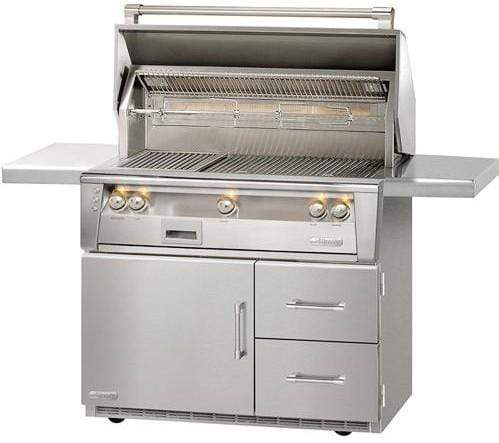 Alfresco Grills Alfresco 42 Inch Grill, Three BTU Burners, Integrated Rotisserie, Smoker and Herb Infuser System, 3-Position Warming Rack, Halogen Lighting, Nickel-Plated Control Knobs, and Refrigerated Cart: Natural Gas/ Liquid Propane