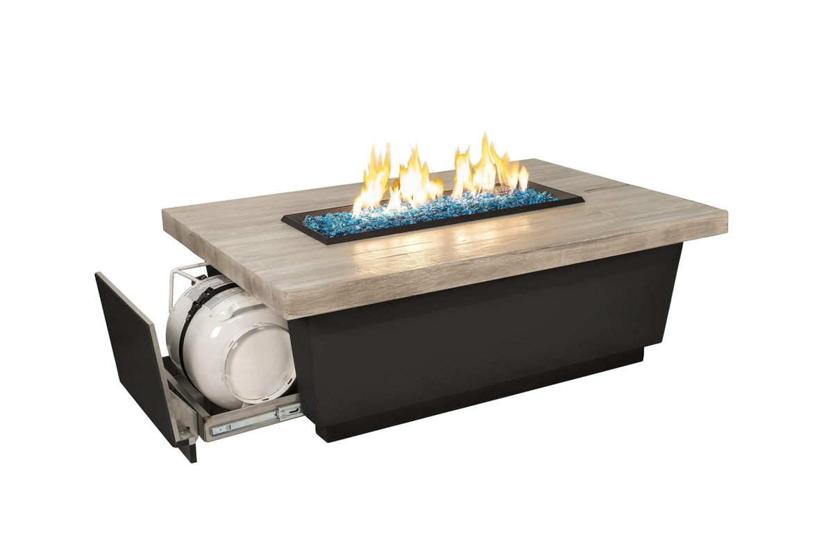 American Fyre Designs Fire Features American Fyre Designs 52&quot; Reclaimed Wood Contempo LP Select Firetable / French Barrel Oak or Silver Pine Top Finish / 785-BA-FO-M4PC SP or 785-BA-SP-M4PC