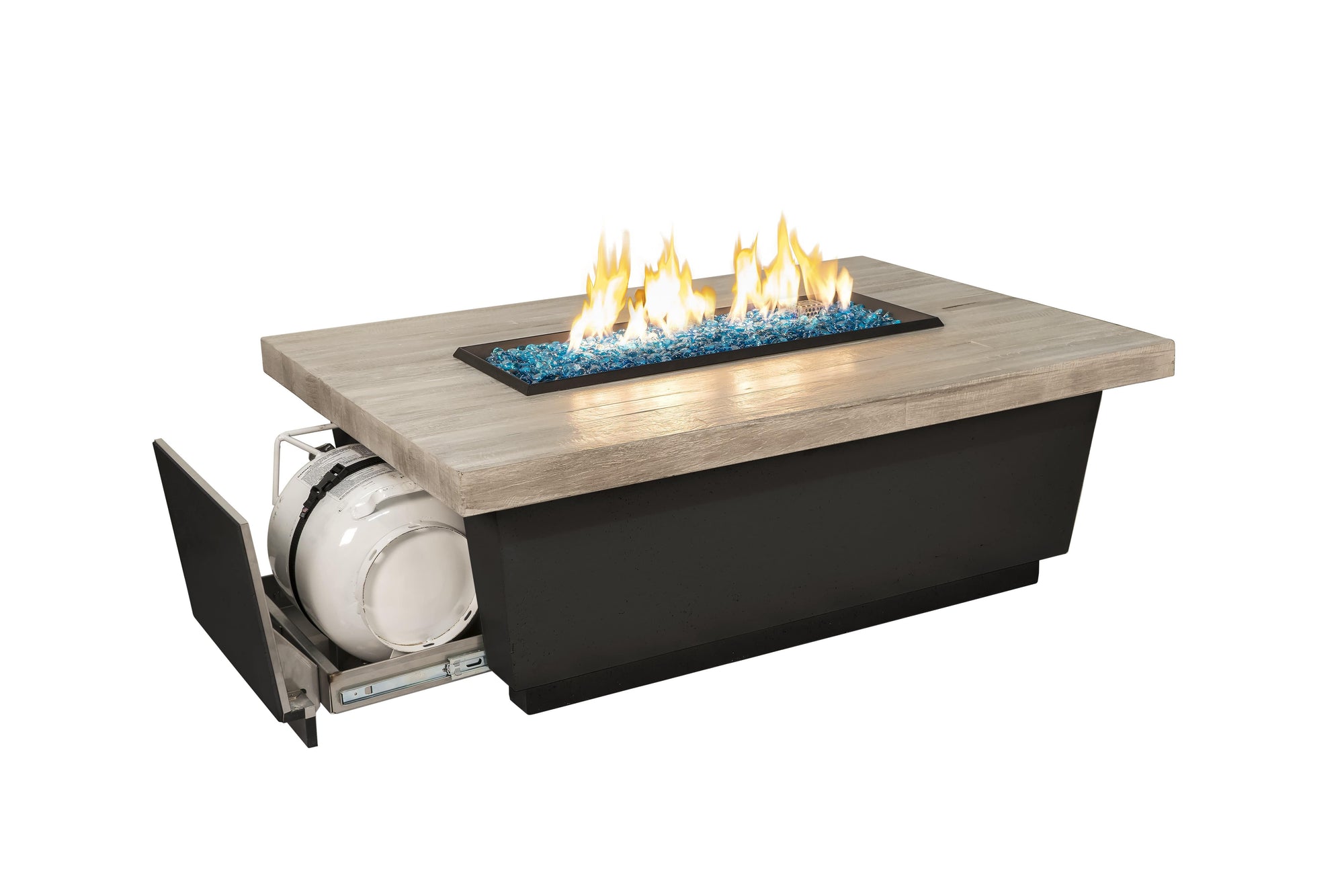 American Fyre Designs Fire Features American Fyre Designs 52" Reclaimed Wood Contempo LP Select Firetable / French Barrel Oak or Silver Pine Top Finish / 785-BA-FO-M4PC SP or 785-BA-SP-M4PC