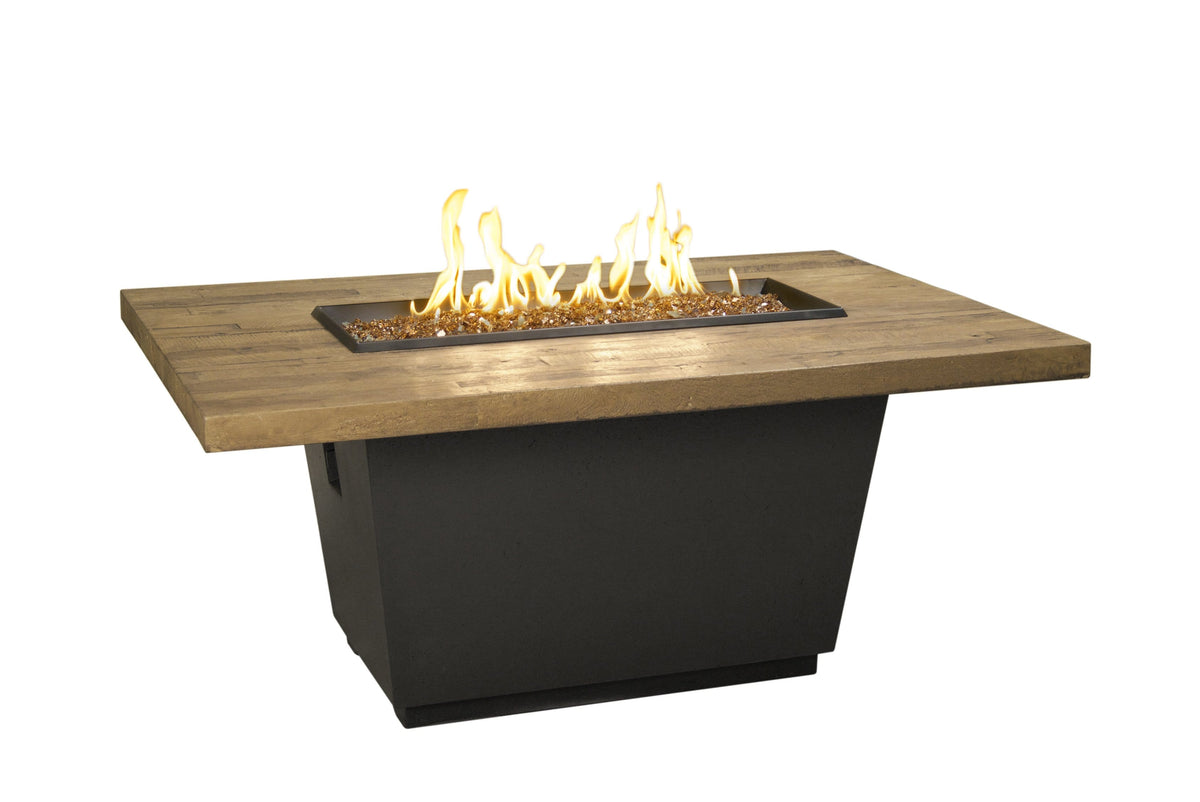 American Fyre Designs Fire Features American Fyre Designs 54&quot; Reclaimed Wood Cosmopolitan Rectangle Gas Firetable / French Barrel Oak or Silver Pine / 635-BA-FO-M4NC, 635-BA-FO-M4PC, 635-BA-SP-M4NC, 635-BA-SP-M4PC, 635-BA-FO-F4NC, 635-BA-FO-F4PC, 635-BA-SP-F4NC, or 635-BA-SP-F4PC