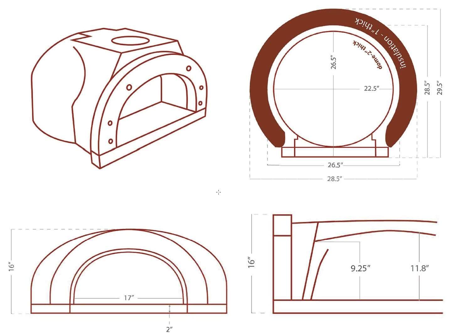 Chicago Brick Oven Pizza Ovens Chicago Brick Oven DIY Built-In Wood Fired Pizza Oven / CBO-500 Kit / 27" X 22" Cooking Surface / CBO-O-KIT-500