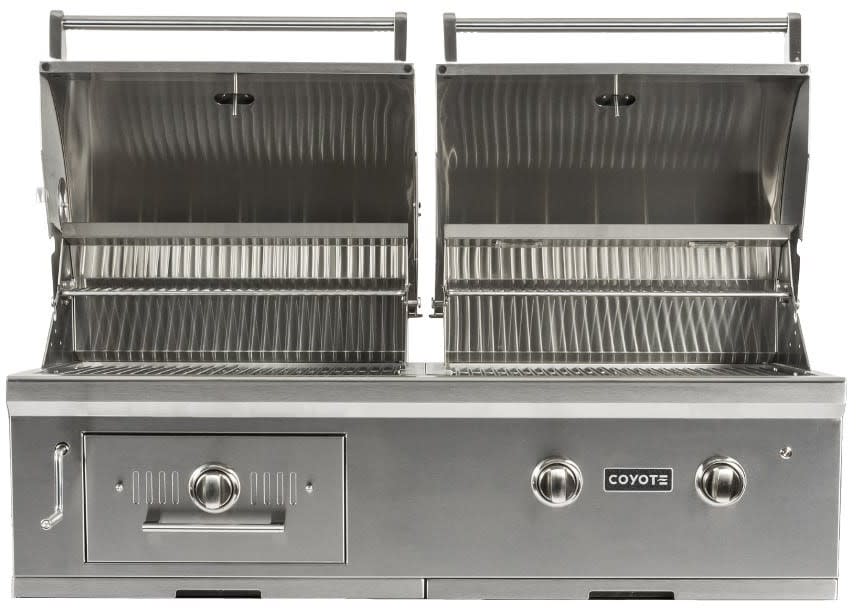 Coyote Grills Coyote 50 Inch Built-in Charcoal and Gas Grill, Gas BTU, 2 High-Performance Infinity Burners, Wood Chip Cooking, Heat Control Grids, Adjustable Air Flow Dampers, and Cart Option C1HY50
