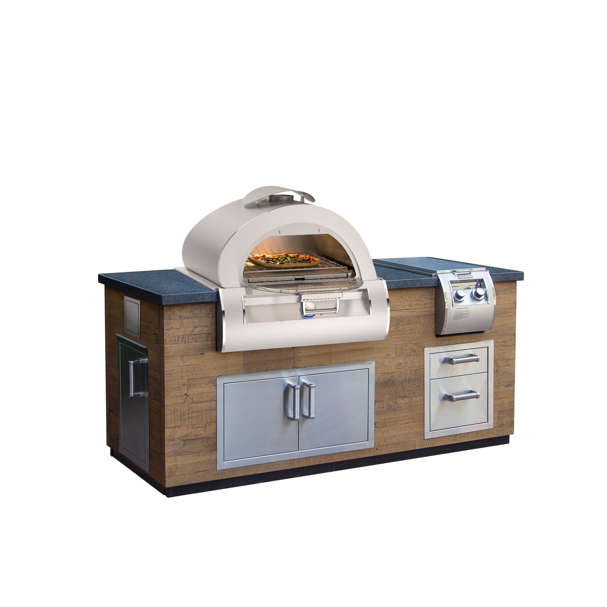 Firemagic Islands Reclaimed Wood Island 77″ French Barrel Oak with Oven Cut