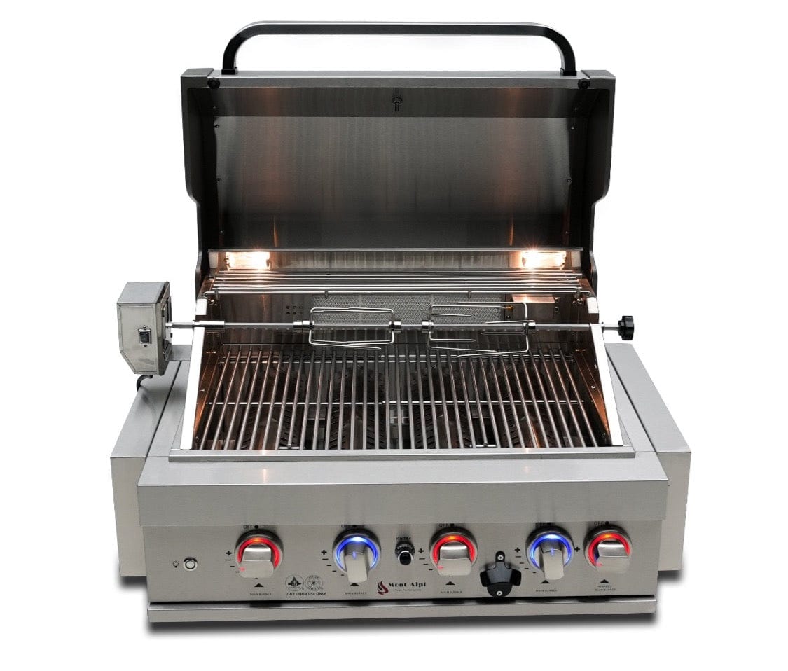 Mont Alpi Grills Mont Alpi 400 Built-In Gas Grill / 4-Burner Grill, Infrared Back Burner, Stainless Steel, Rotisserie Kit / MABi400