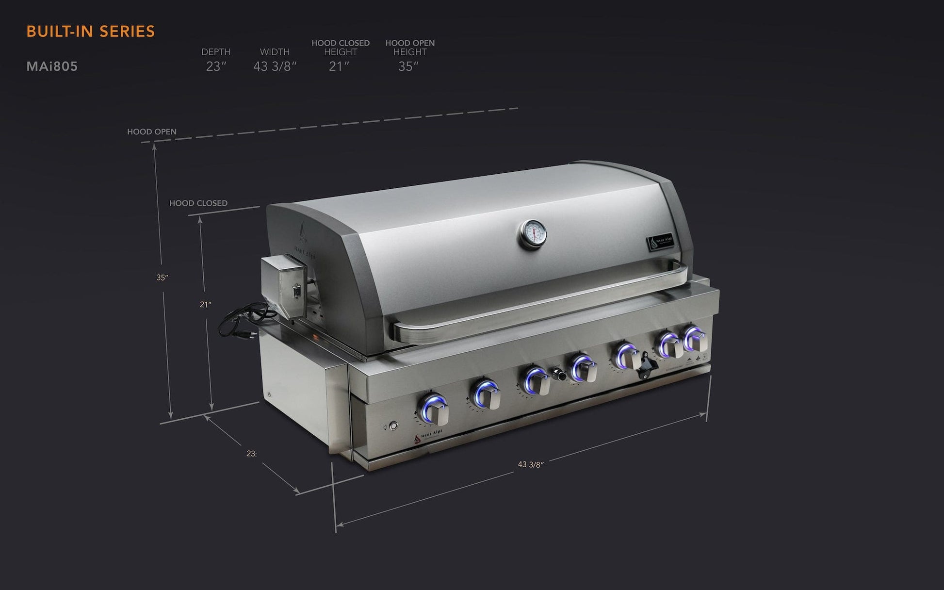 Mont Alpi Grills Mont Alpi 805 Built-In Gas Grill / 6-Burner Grill, Infrared Back Burner, Stainless Steel, Rotisserie Kit / MABi805