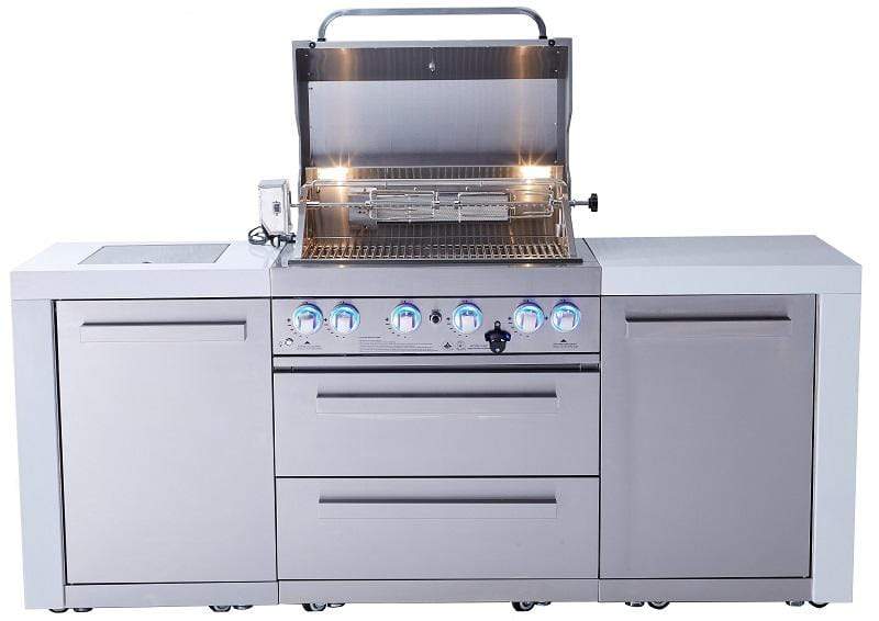 Mont Alpi Island Mont Alpi 400 Deluxe Stainless Steel Island / 4 Burner Grill, 2 Infrared Burners, Rotisserie Kit, Cover / MAi400-D