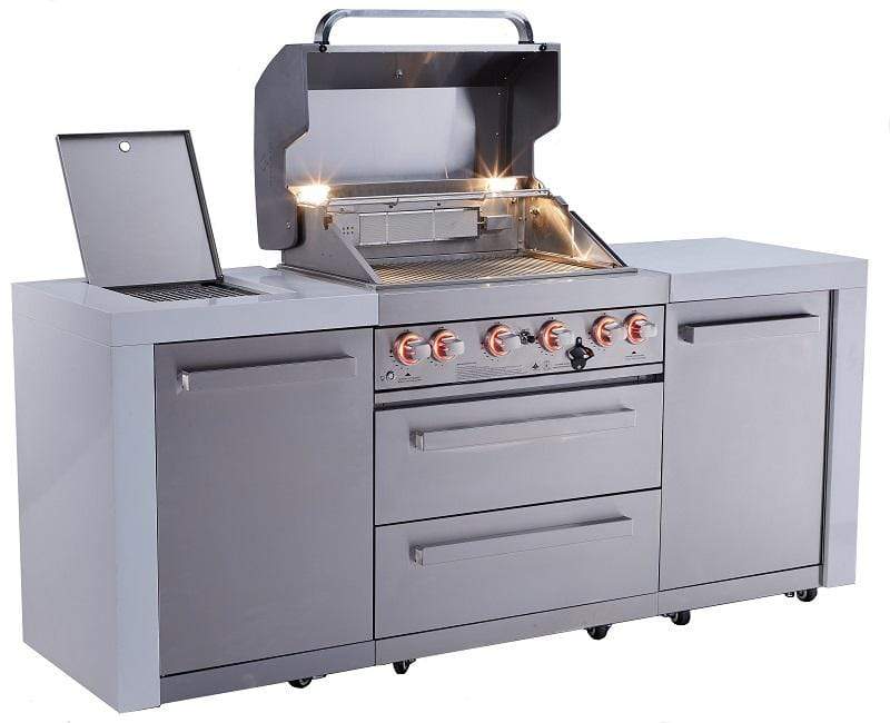 Mont Alpi Island Mont Alpi 400 Deluxe Stainless Steel Island / 4 Burner Grill, 2 Infrared Burners, Rotisserie Kit, Cover / MAi400-D