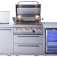 Mont Alpi Island Mont Alpi 400 Deluxe Stainless Steel Island with Fridge Cabinet / 4-Burner Grill, 2 Infrared Burners, Fridge, Waterfall Sides / MAi400-DFC
