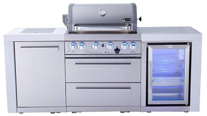 Mont Alpi Island Mont Alpi 400 Deluxe Stainless Steel Island with Fridge Cabinet / 4-Burner Grill, 2 Infrared Burners, Fridge, Waterfall Sides / MAi400-DFC