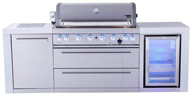 Mont Alpi Island Mont Alpi 805 Deluxe Stainless Steel Island with Fridge Cabinet / 6-Burner Grill, 2 Infrared Burners, Fridge, Waterfall Sides  / MAi805-DFC
