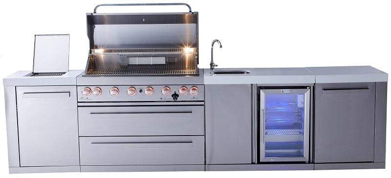 Mont Alpi Island Mont Alpi 805 Stainless Steel Island with Beverage Center / 6-Burner Grill, 2 Infrared Burners, Sink, Fridge / MAi805-BEV
