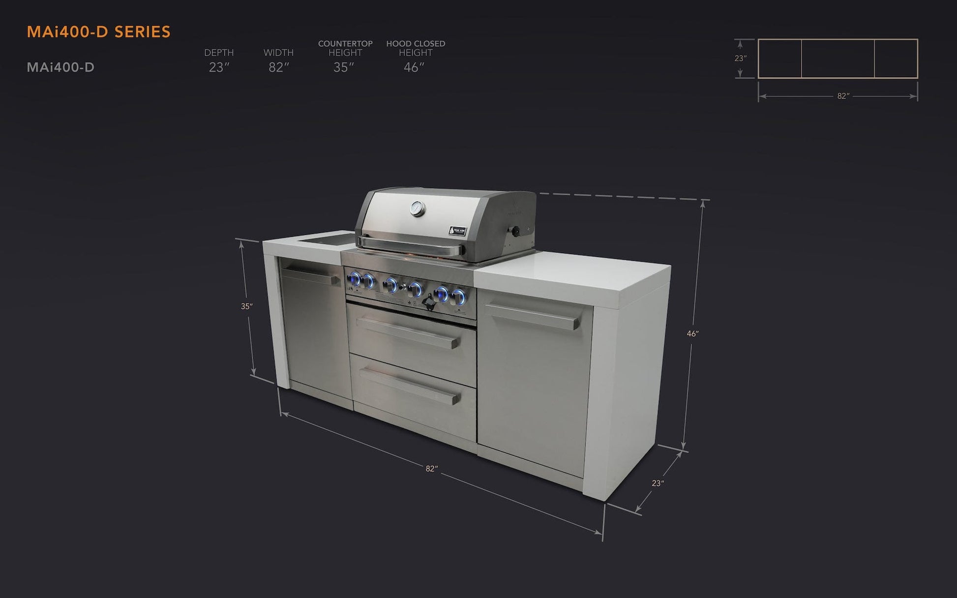 Mont Alpi Islands Mont Alpi 400 Deluxe Island / 4-Burner Grill, 2 Infrared Burners, Stainless Steel, Rotisserie Kit, Cover / MAi400-D