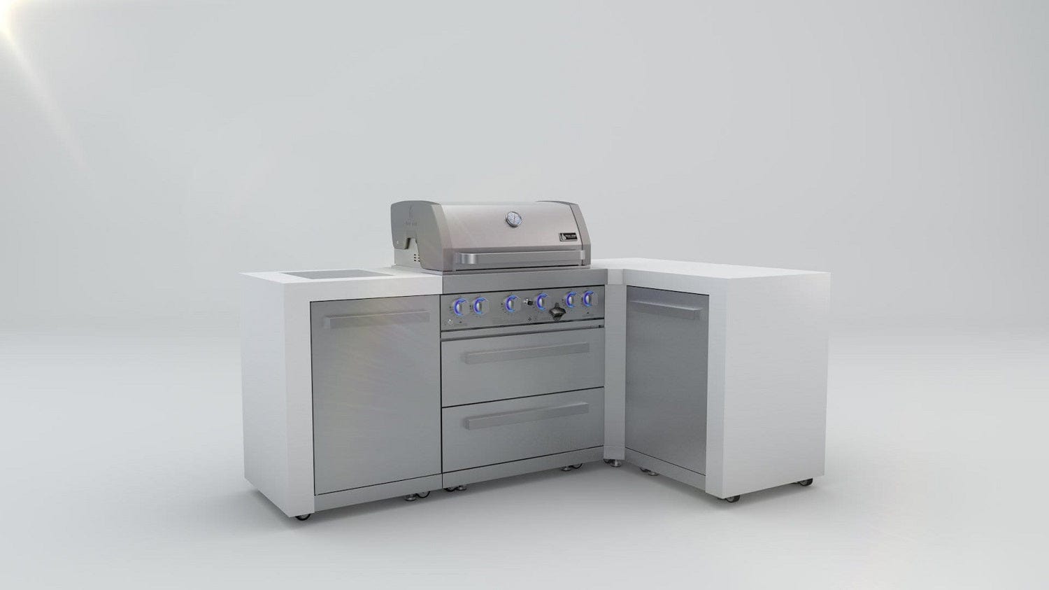 Mont Alpi Islands Mont Alpi 400 Deluxe Island with 90 Degree Corner / 4-Burner Grill, 2 Infrared Burners, Stainless Steel, Waterfall Sides / MAi400-D90C